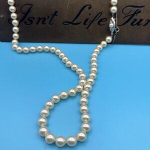 Hand Knotted Faux Pearl Necklace with Sterling Clasp